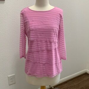 Dana Buchman Pink Blouse Lined  With Stripes Net Overlay